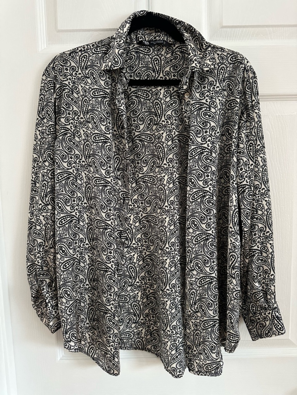 Zara paisley button blouse shirt polyester size XS